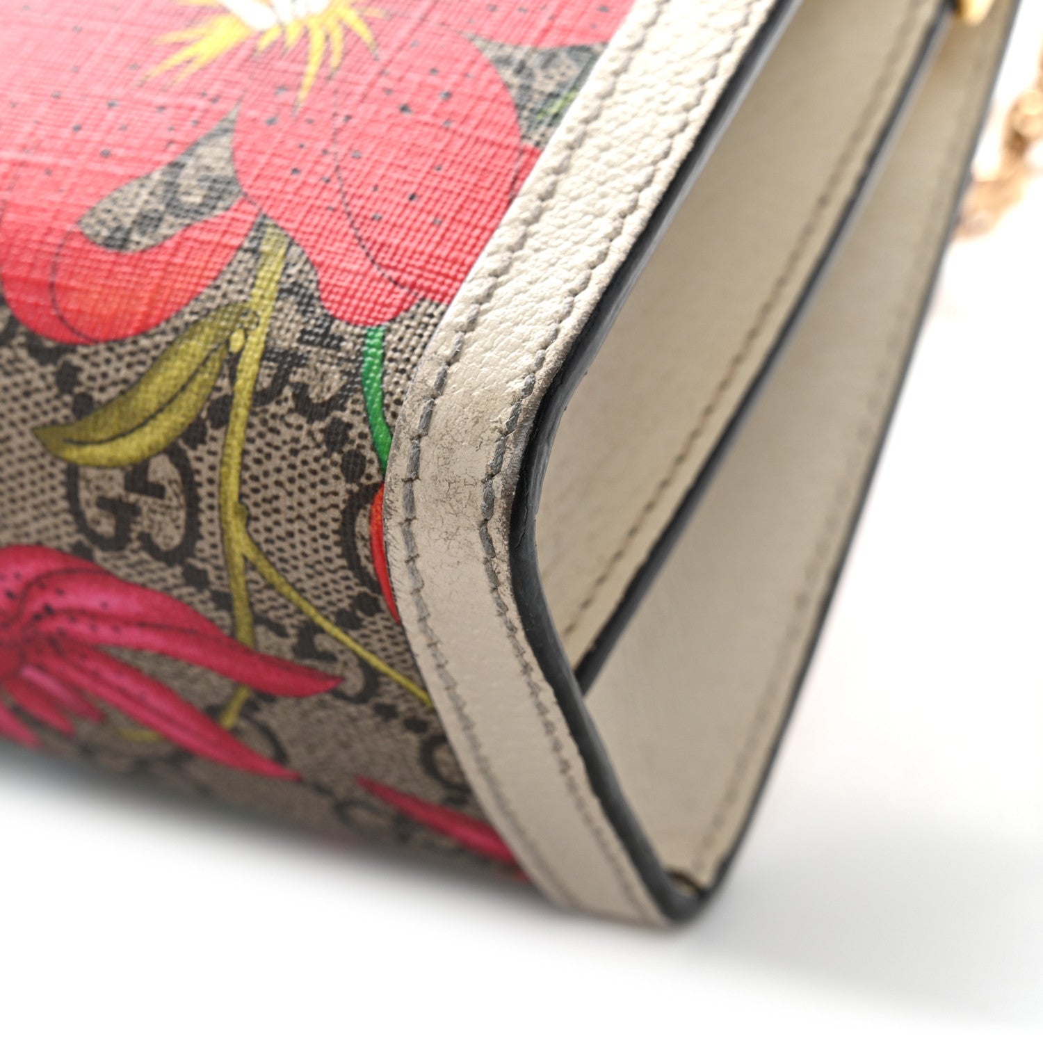 Gucci GG Supreme Monogram Flora Web Small Ophidia Chain Shoulder Bag White
