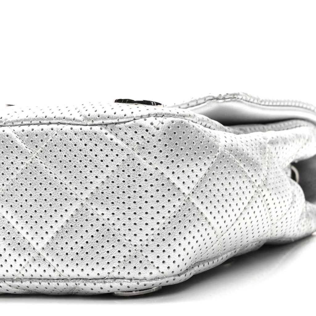 Chanel Perforated Metallic Lambskin Small CC Medals Flap Silver