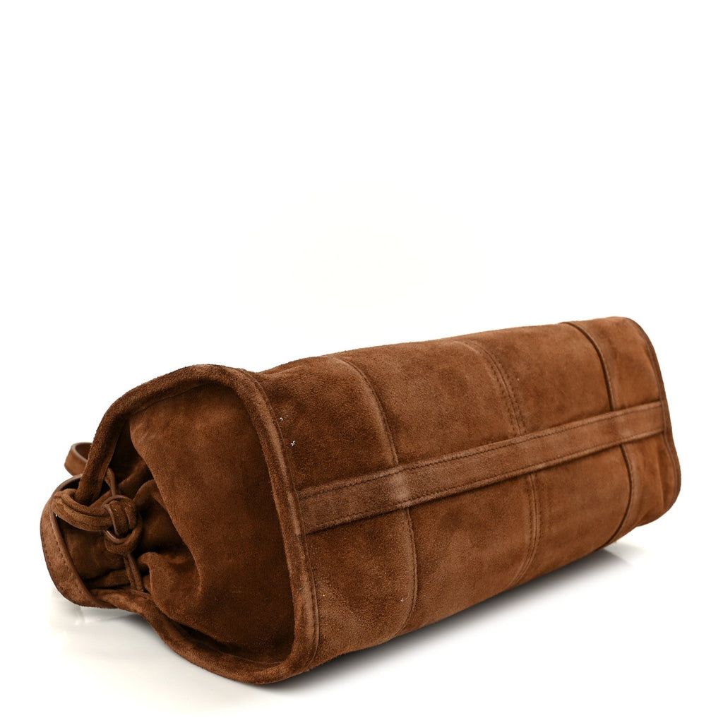 Prada Suede Triangle Medium Bonnie Shoulder Bag Cacao