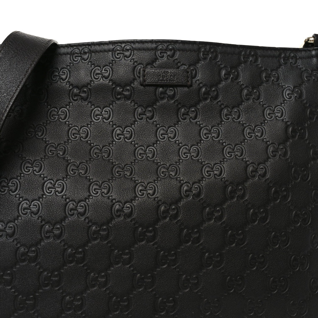 Gucci Guccissima Medium Flat Messenger Bag Black