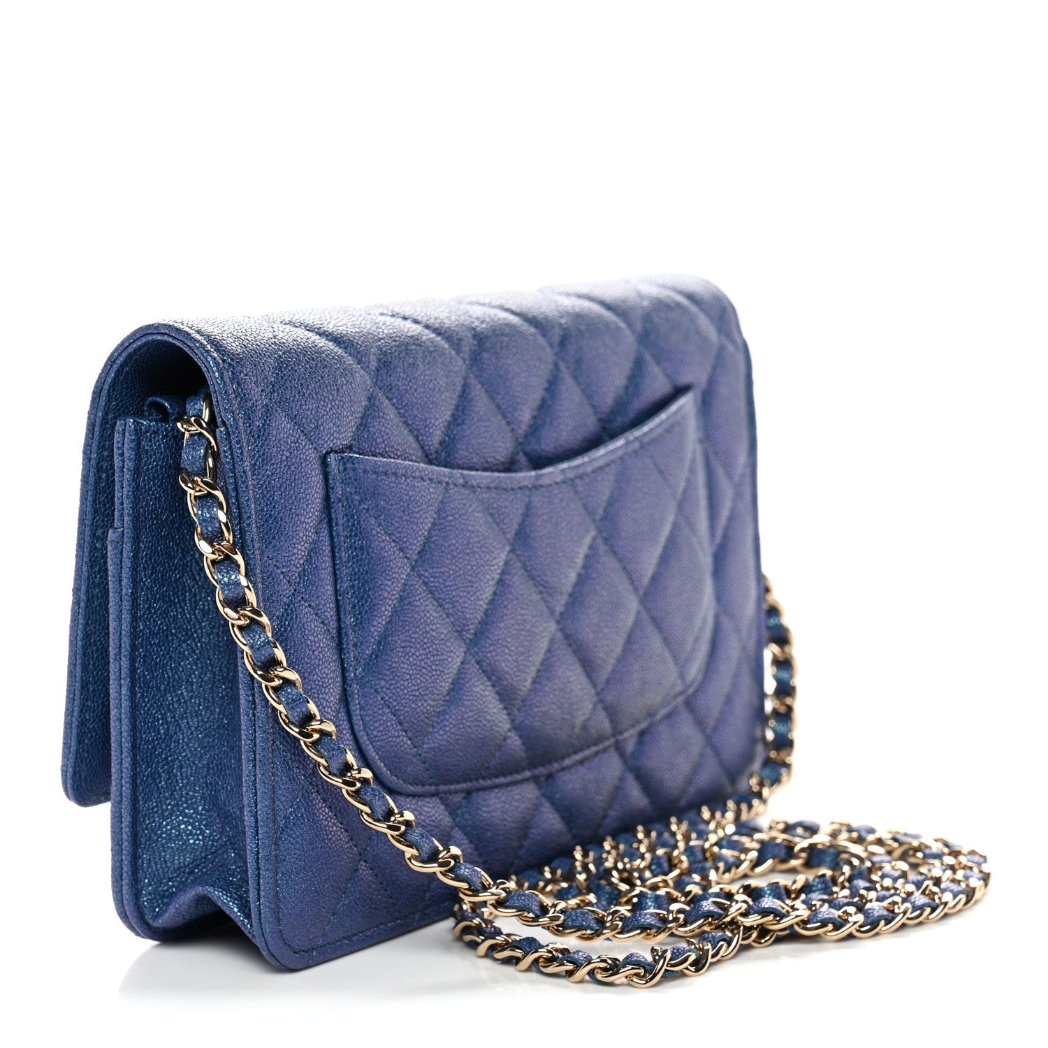 Chanel Iridescent Caviar Quilted Wallet on Chain WOC Dark Blue