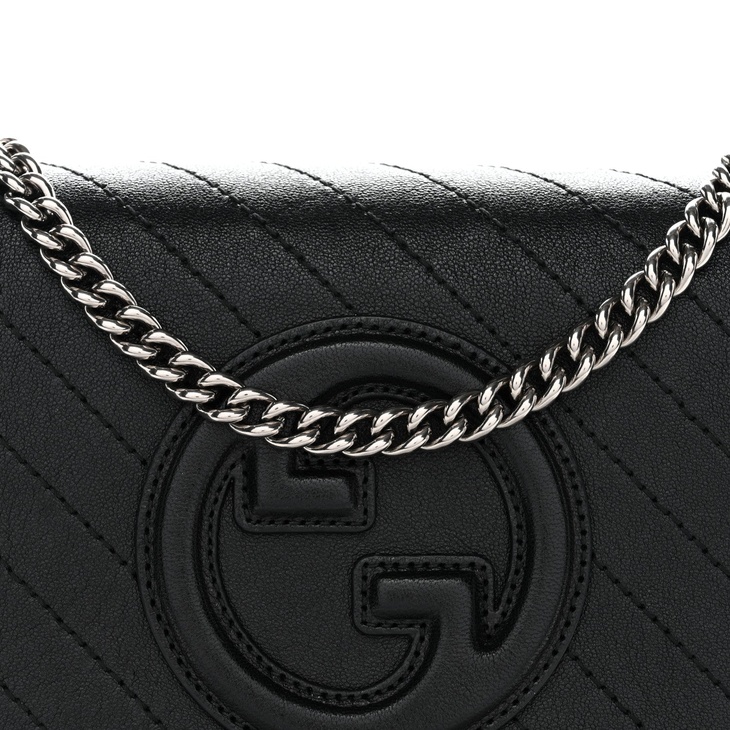 Gucci Sakai Be Green Calfskin Diagonal Stitched Blondie Wallet on Chain Black