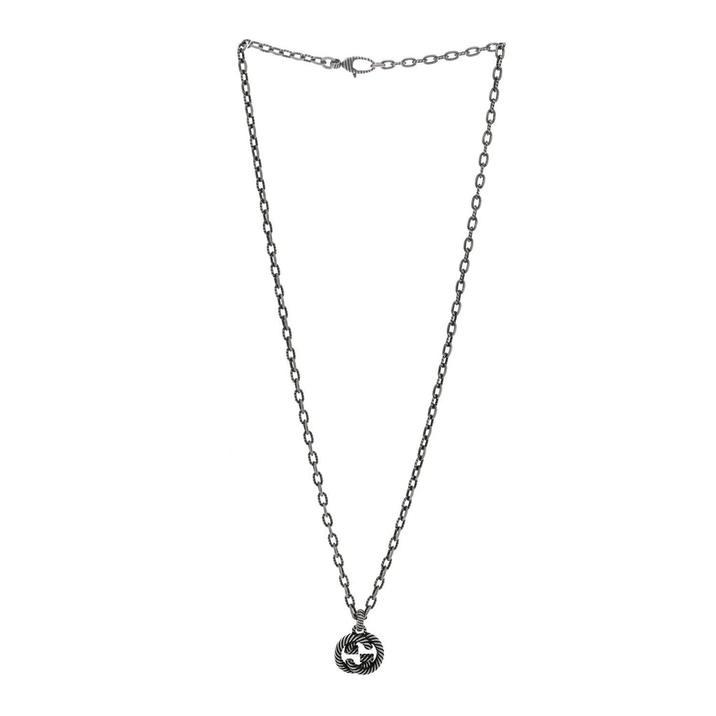 Gucci Sterling Silver Textured Interlocking G Pendant Necklace