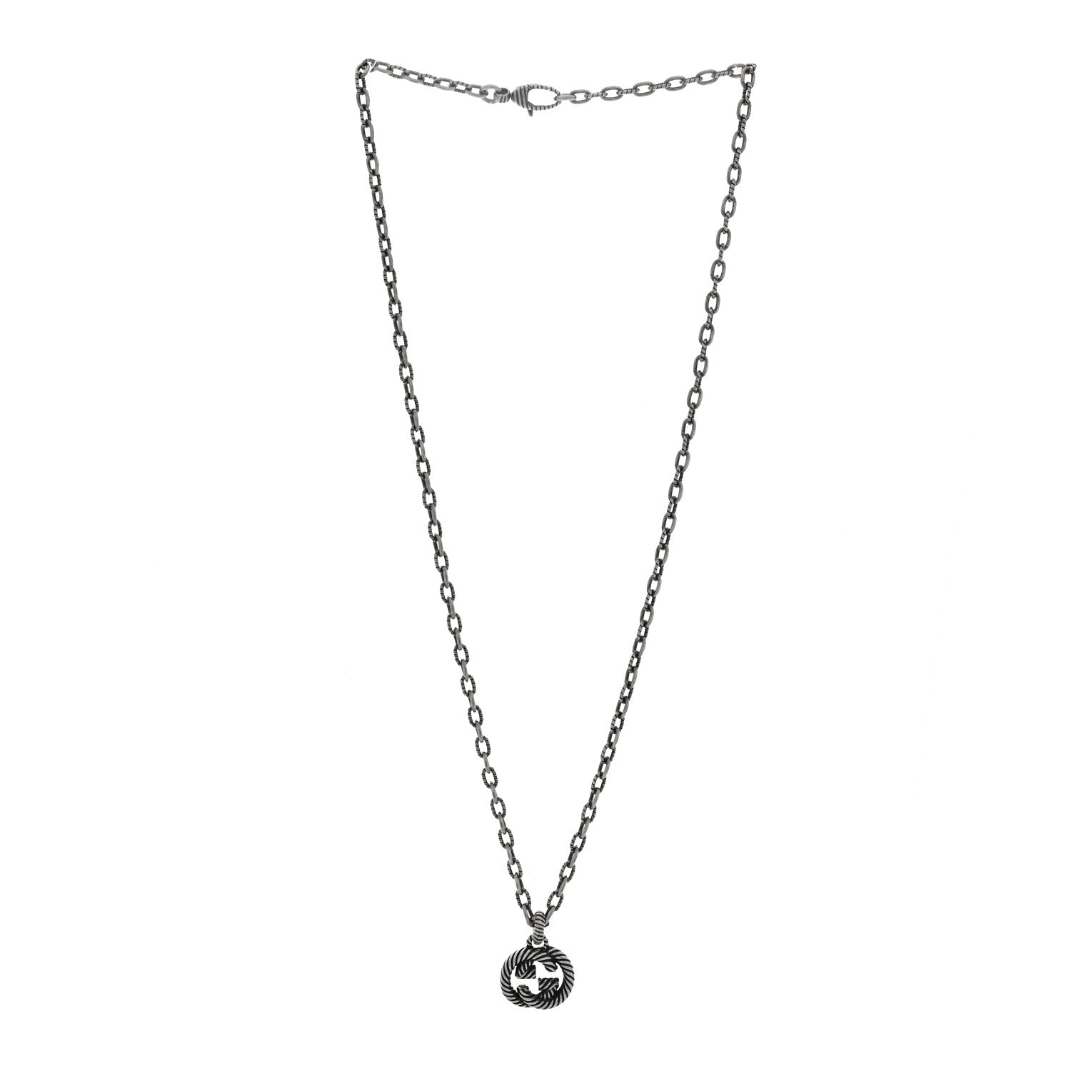 Gucci Sterling Silver Textured Interlocking G Pendant Necklace
