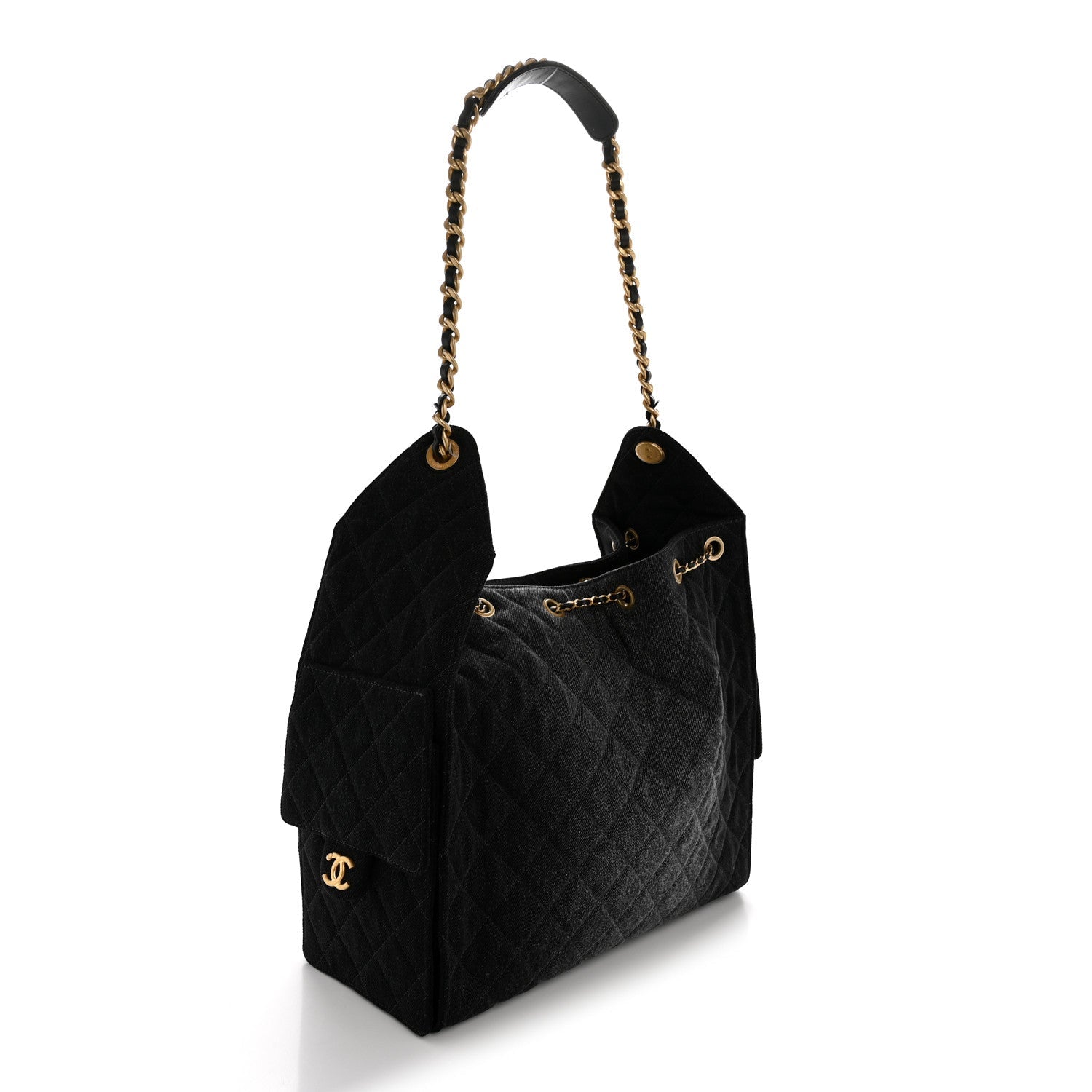 Chanel Washed Denim Quilted Medium Chanel 25 Handbag Black