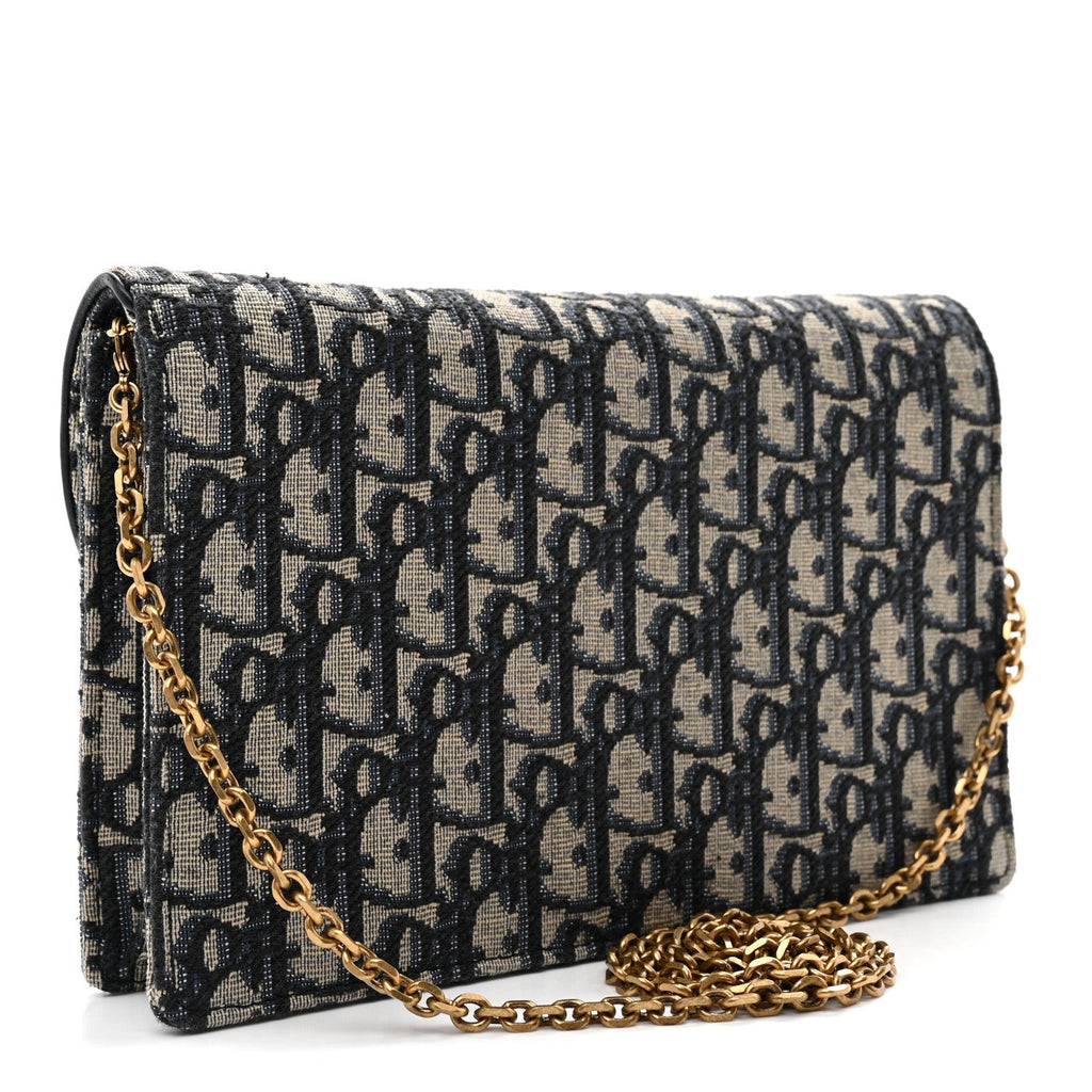 Christian Dior Oblique Saddle Chain Pouch Blue