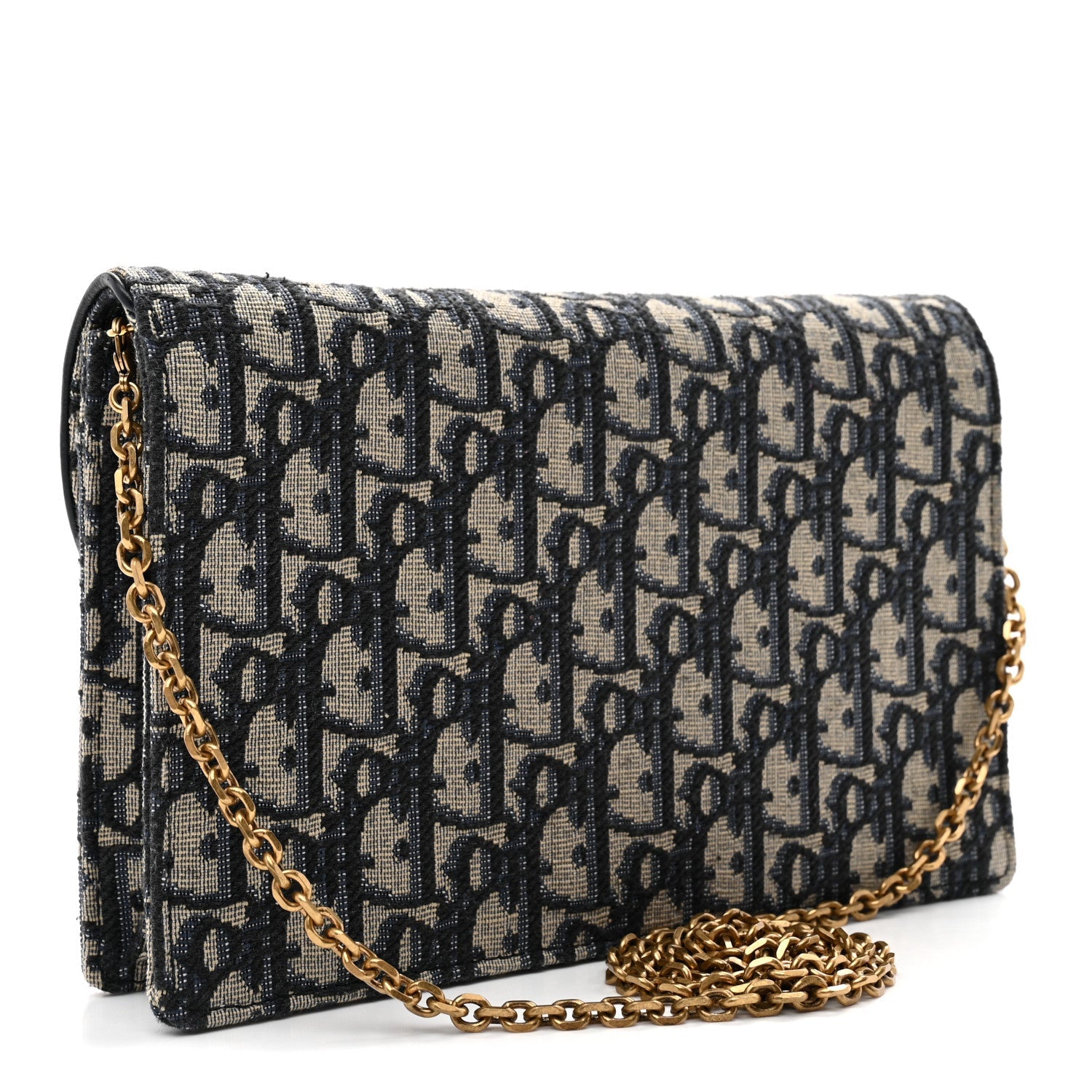 Christian Dior Oblique Saddle Chain Pouch Blue