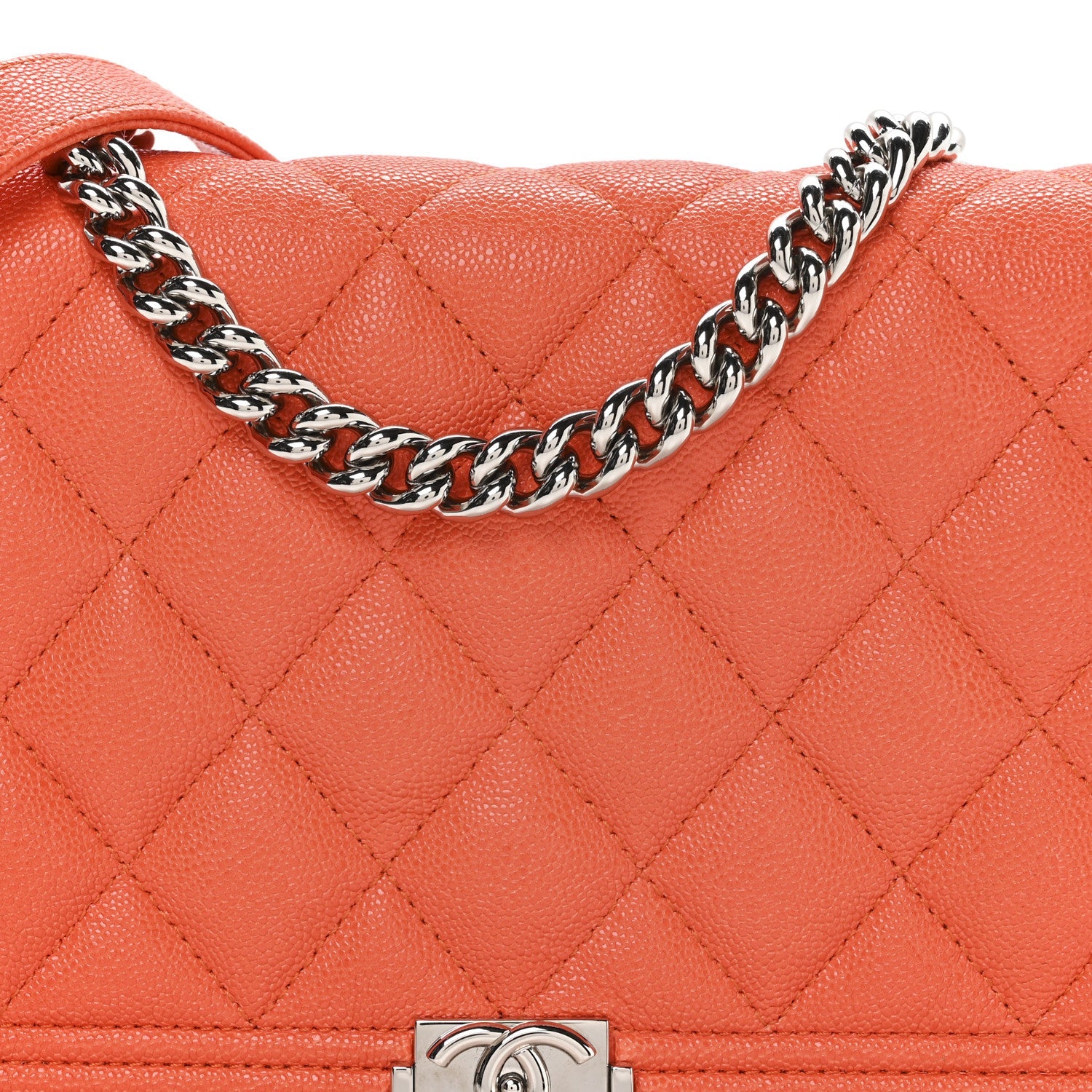 Chanel Caviar Quilted Boy Wallet On Chain WOC Orange