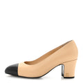 Lambskin Cap Toe CC Uniform Pumps 38 Beige Black