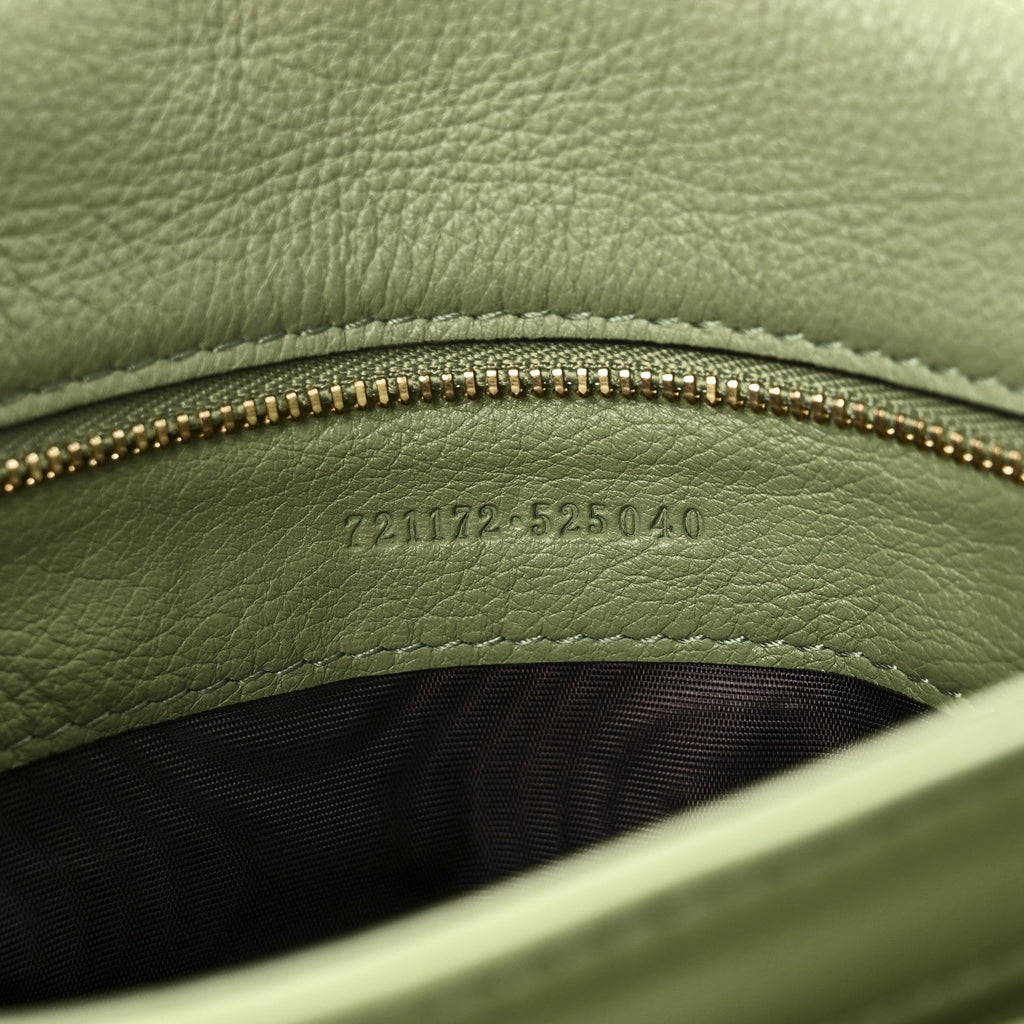 Gucci Roxy Calfskin Web Medium Blondie Top Handle Shoulder Flap Bag Salamander Green