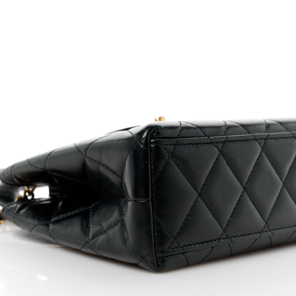 Chanel Shiny Aged Calfskin Quilted Nano Kelly Shopper Black