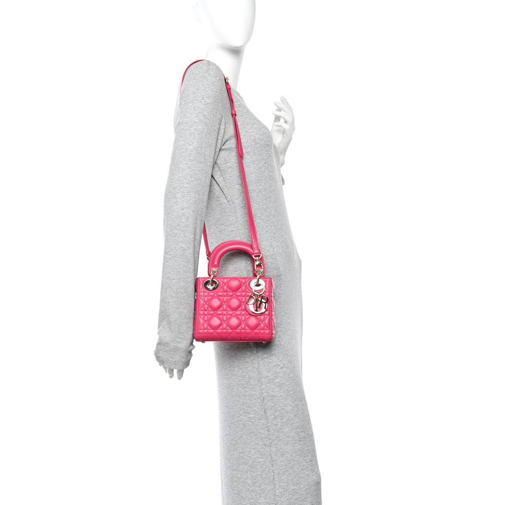 Christian Dior Lambskin Cannage Mini Lady Dior Pink