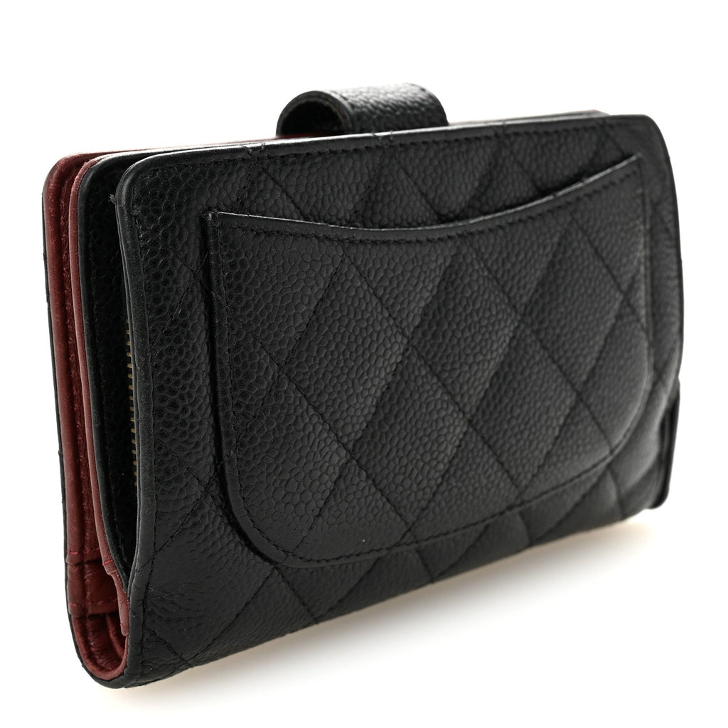 Caviar Quilted Zipped Pocket Wallet Black