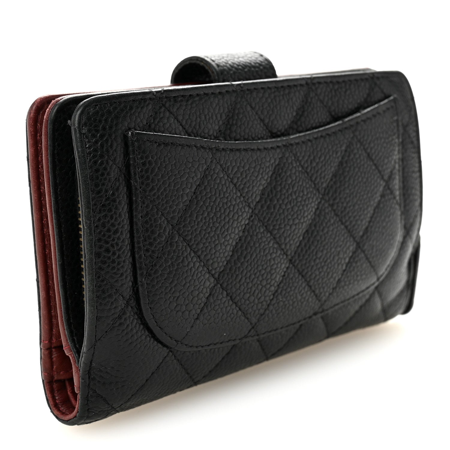 Caviar Quilted Zipped Pocket Wallet Black