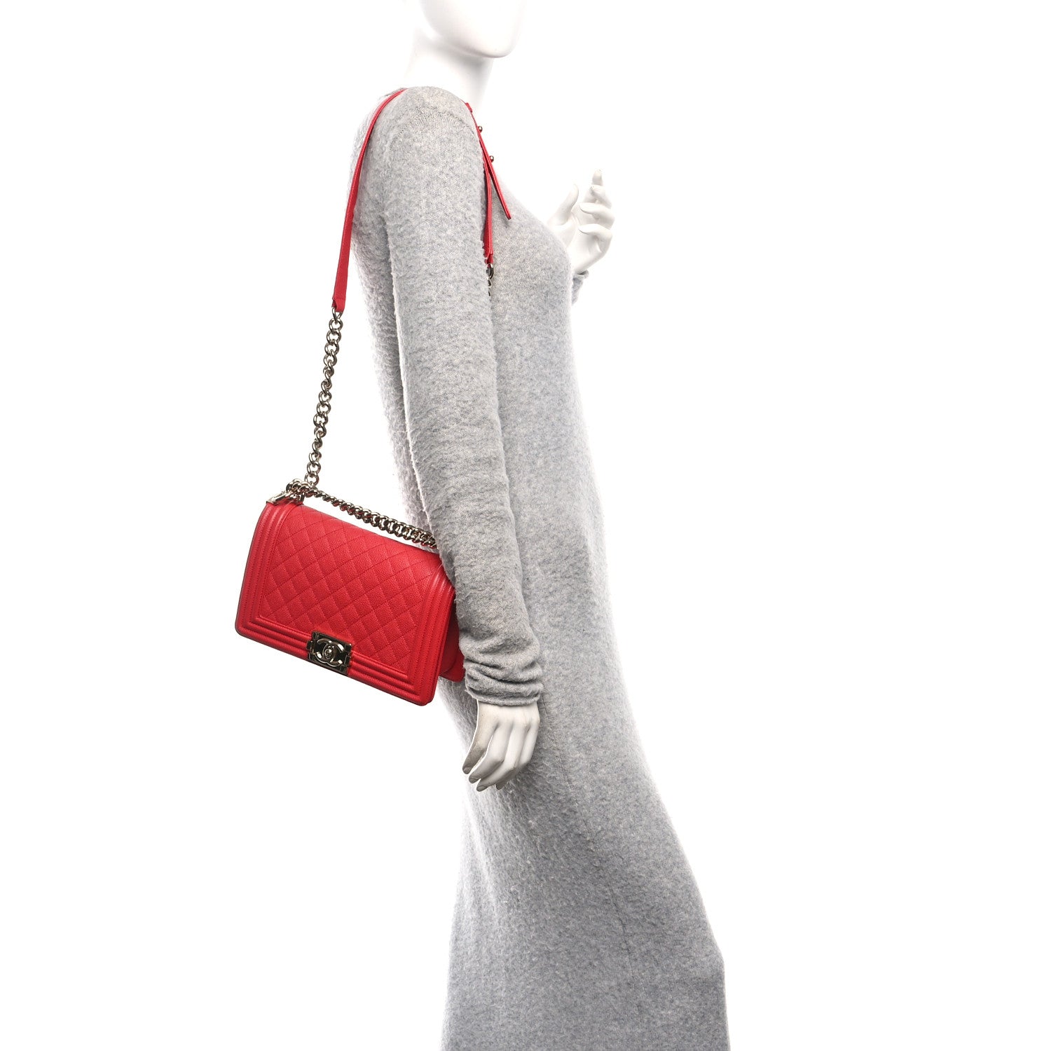 Chanel Caviar Quilted Medium Boy Flap Red
