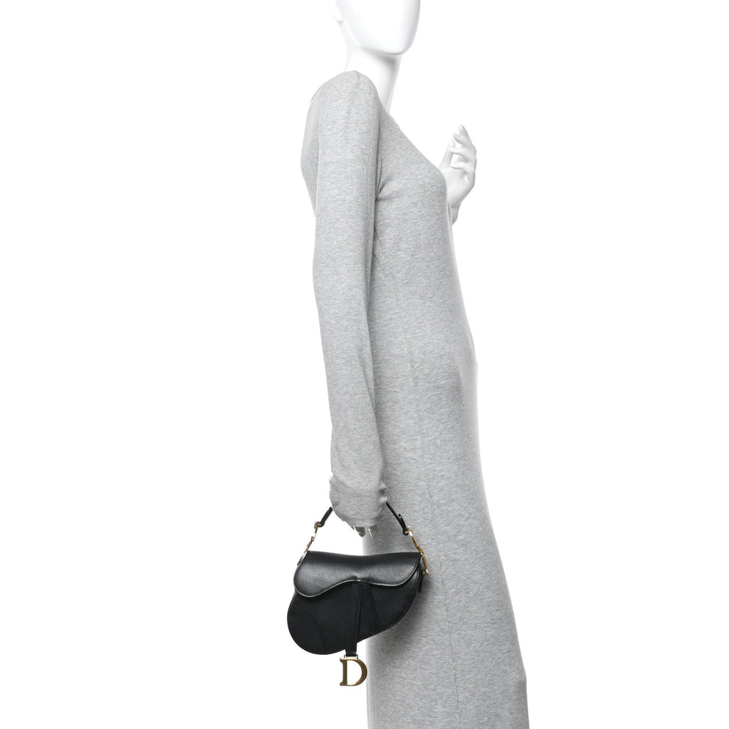 Christian Dior Grained Calfskin Mini Saddle Bag Black
