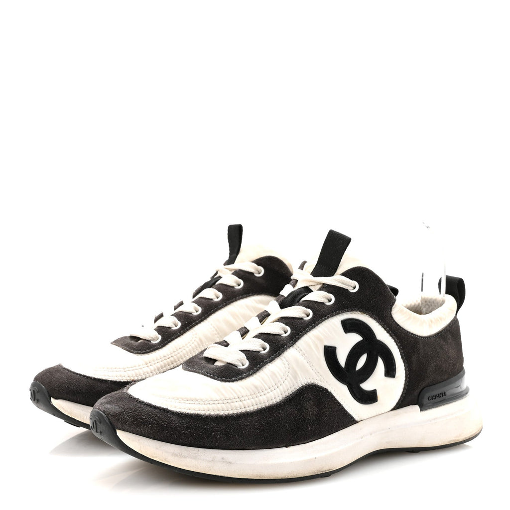 Nylon Suede Calfskin CC Sneakers 40 White Dark Grey