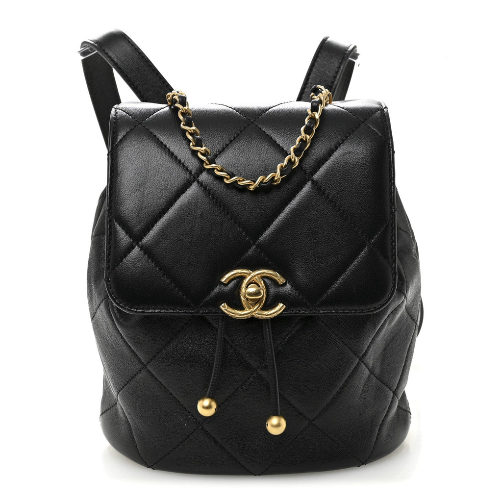 Chanel Lambskin Quilted Logo Mini Backpack Black