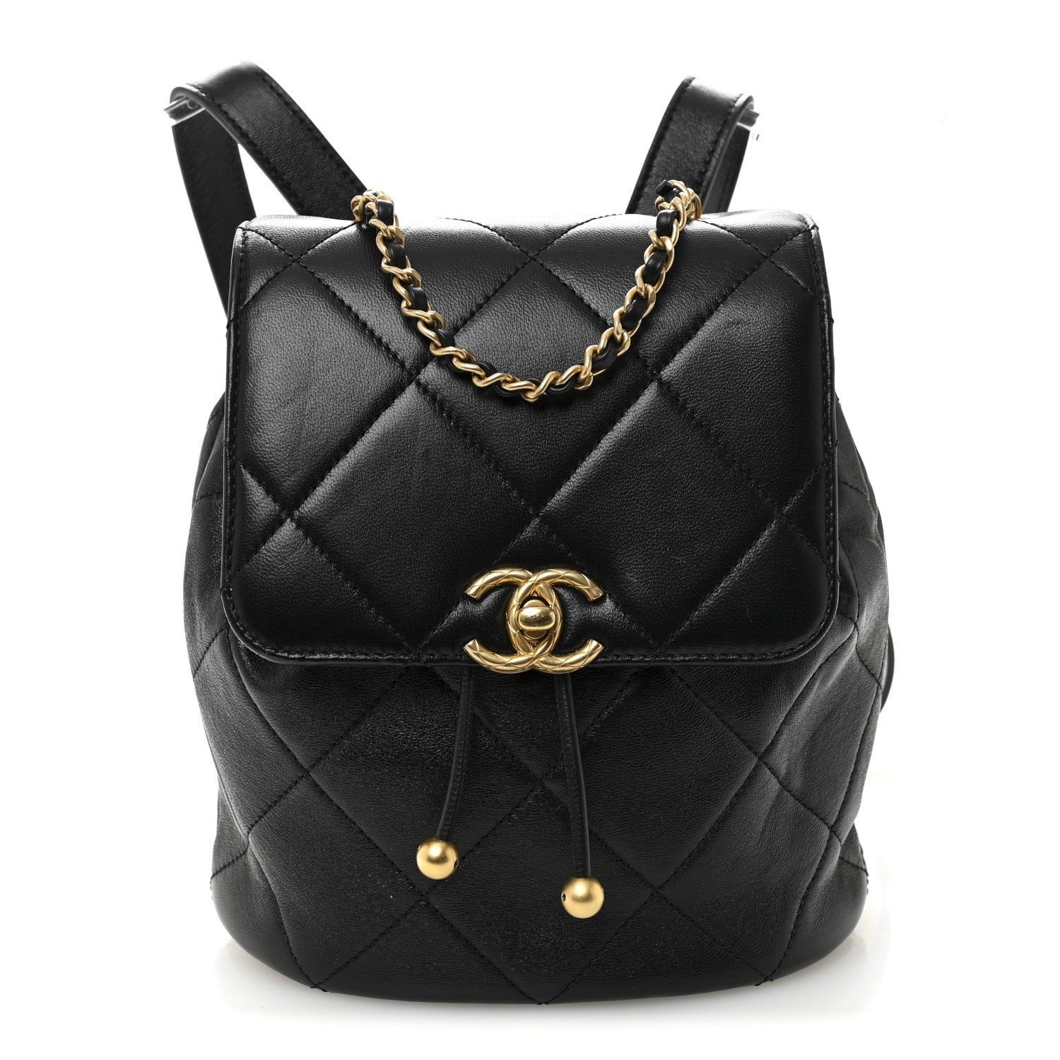 Chanel Lambskin Quilted Logo Mini Backpack Black