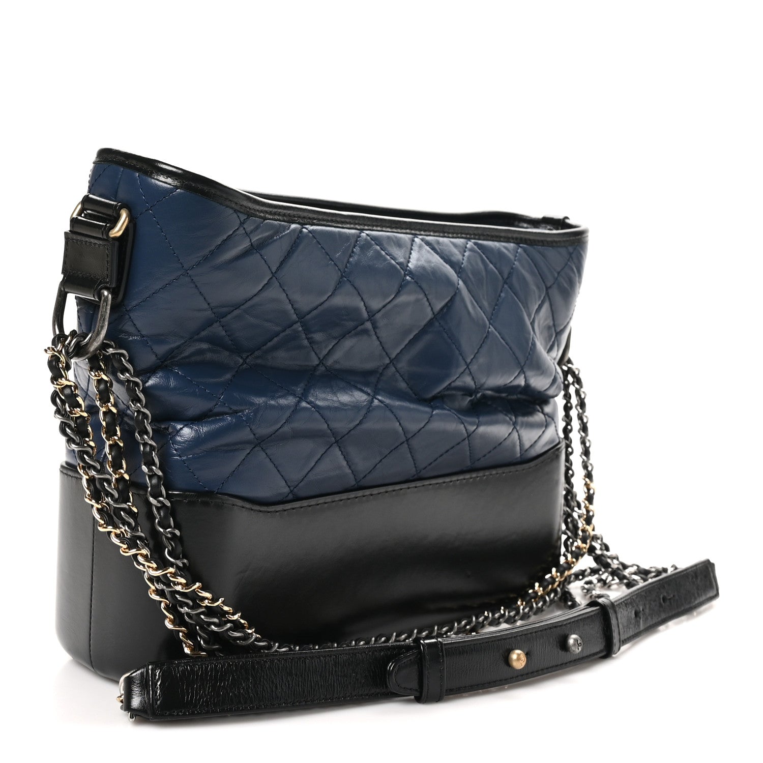 Chanel Aged Calfskin Quilted Medium Gabrielle Hobo Navy Black