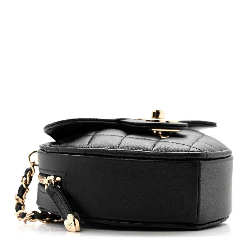 Chanel Lambskin Quilted CC In Love Heart Clutch With Chain Black