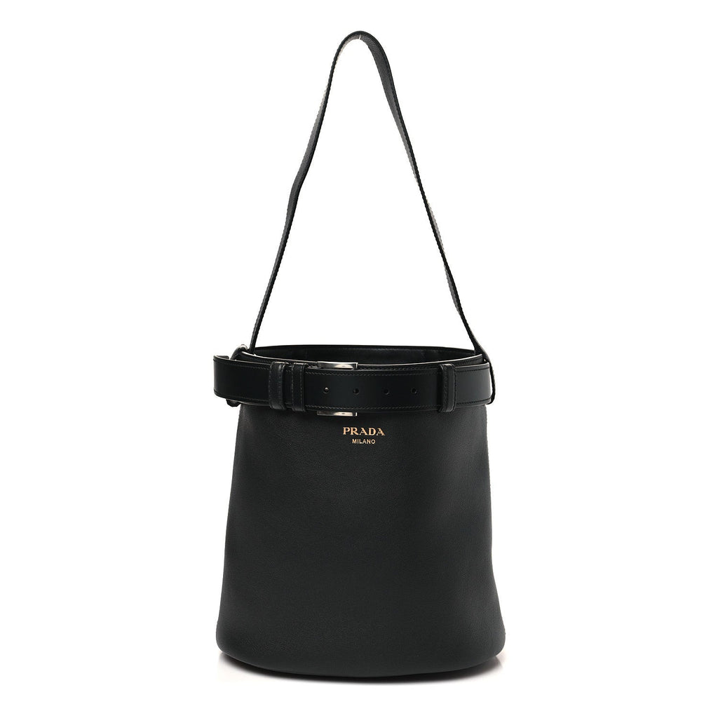 Prada Soft Grained Vitello Daino Secchiello Bucket Bag Black