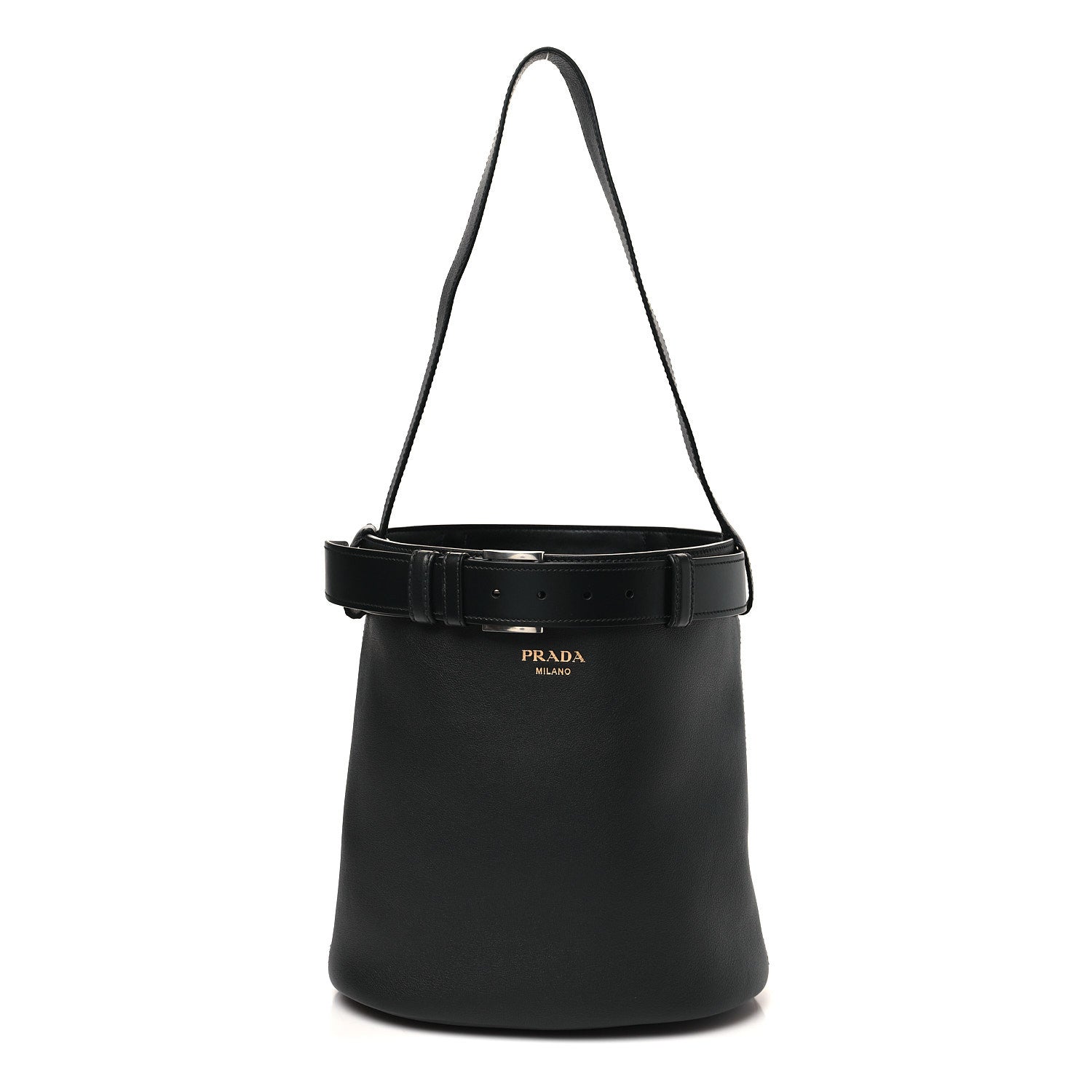 Prada Soft Grained Vitello Daino Secchiello Bucket Bag Black