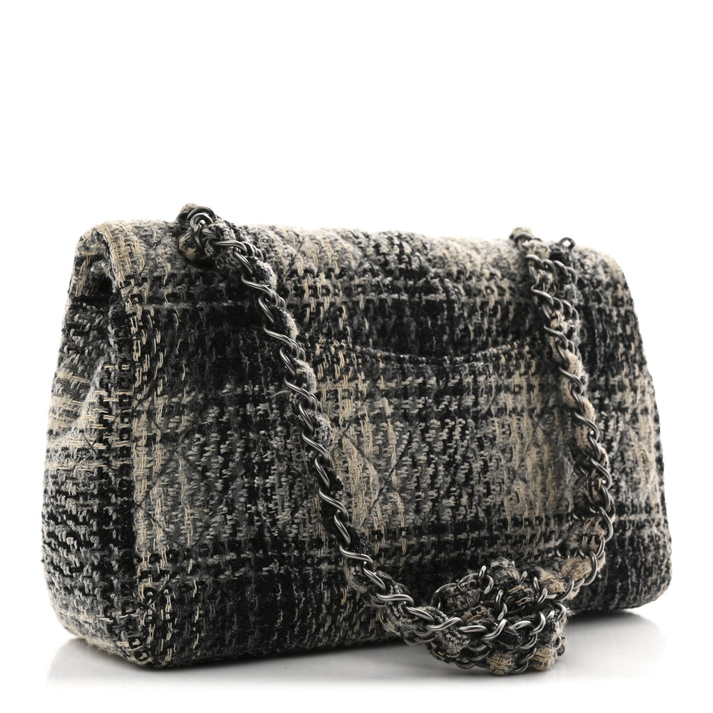 Chanel Tweed Quilted Medium Double Flap Beige White Black