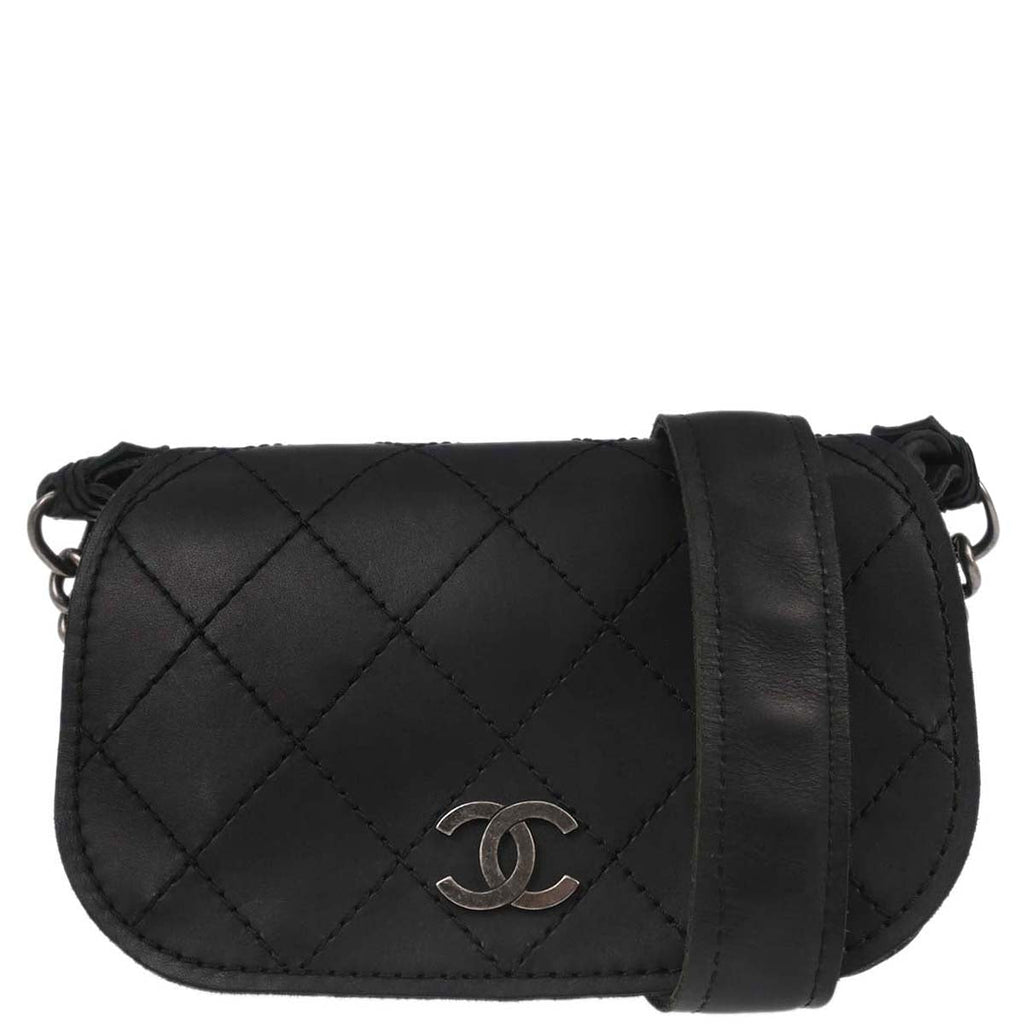 Chanel 2013-2014 Black Calfskin Paris-Edinburgh Highlander Messenger Bag