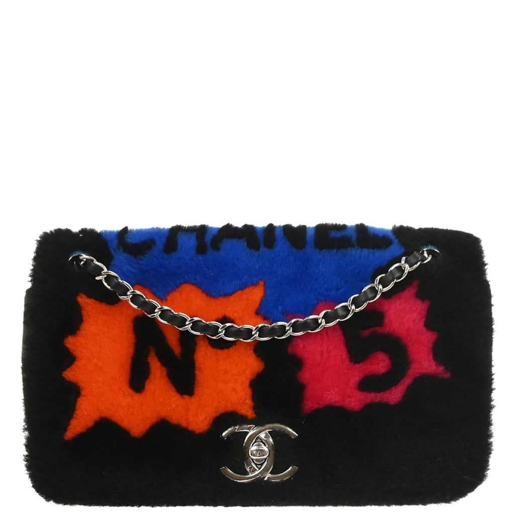 Chanel 2014-2015 Black Wool No.5 Turnlock Full Flap Shoulder Bag