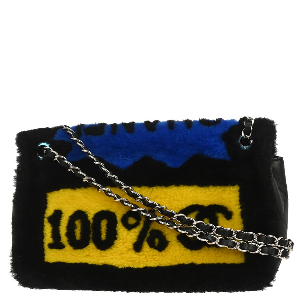 Chanel 2014-2015 Black Wool No.5 Turnlock Full Flap Shoulder Bag