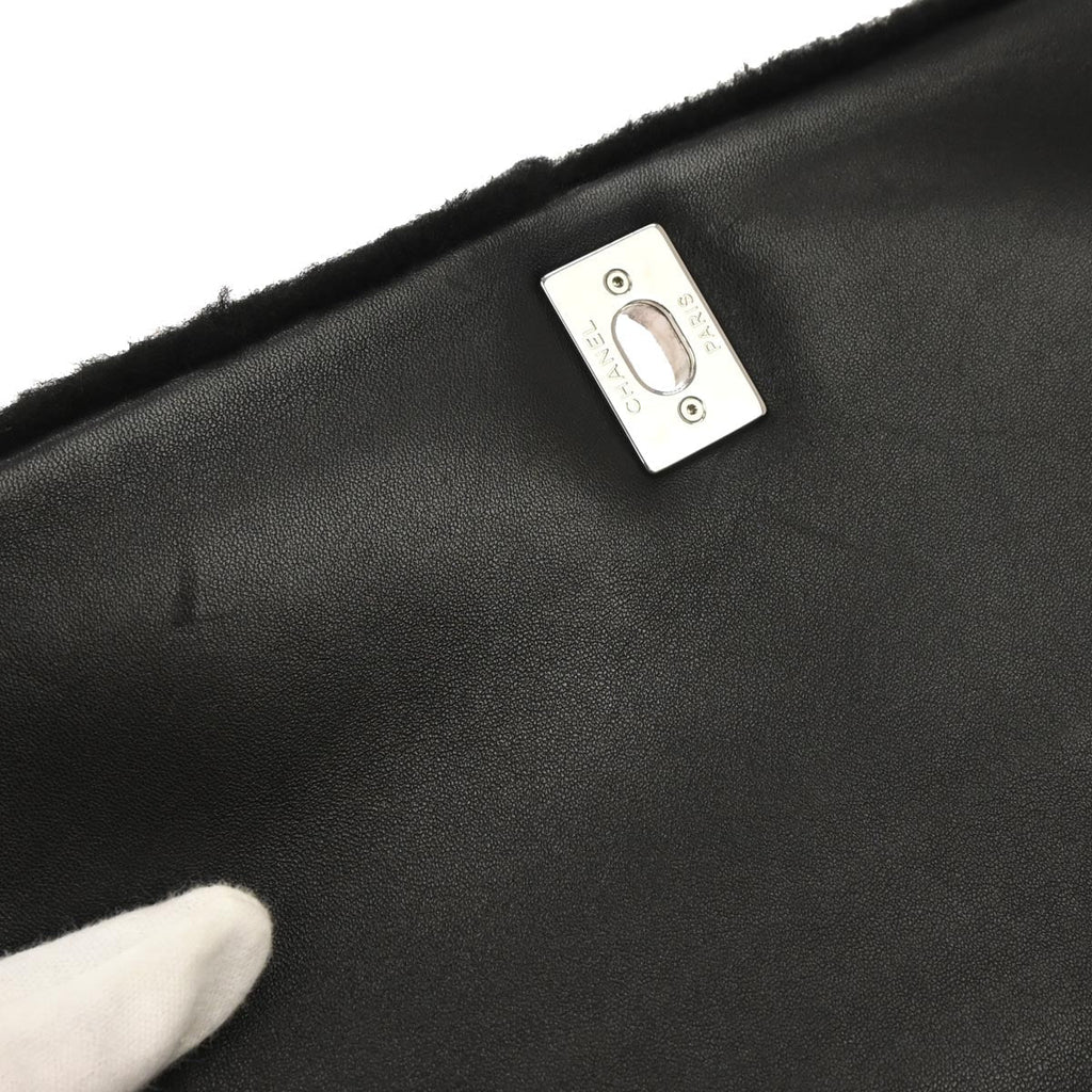 Chanel 2014-2015 Black Wool No.5 Turnlock Full Flap Shoulder Bag