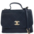 Chanel 2019 Navy Calfskin Top Handle 2way Shoulder Handbag