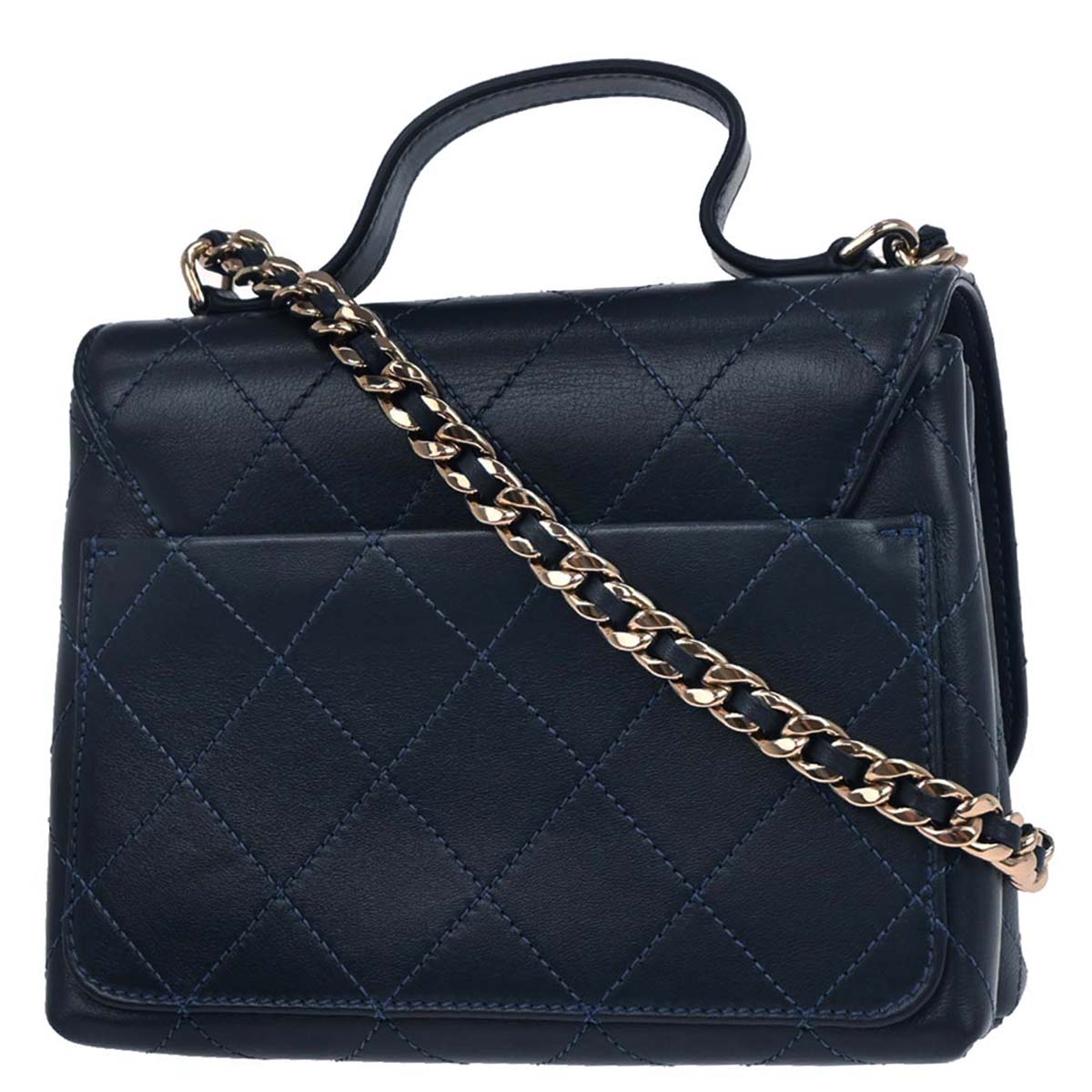 Chanel 2019 Navy Calfskin Top Handle 2way Shoulder Handbag