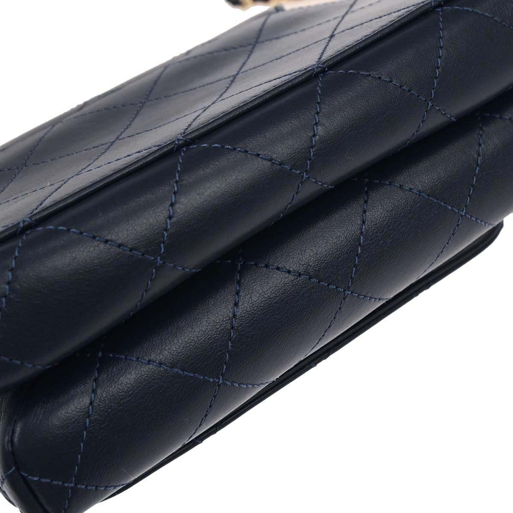 Chanel 2019 Navy Calfskin Top Handle 2way Shoulder Handbag