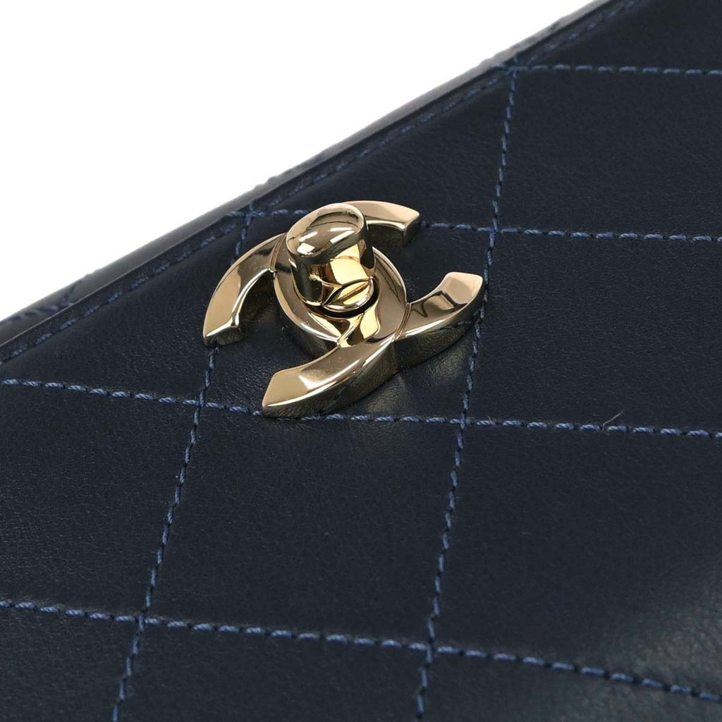 Chanel 2019 Navy Calfskin Top Handle 2way Shoulder Handbag