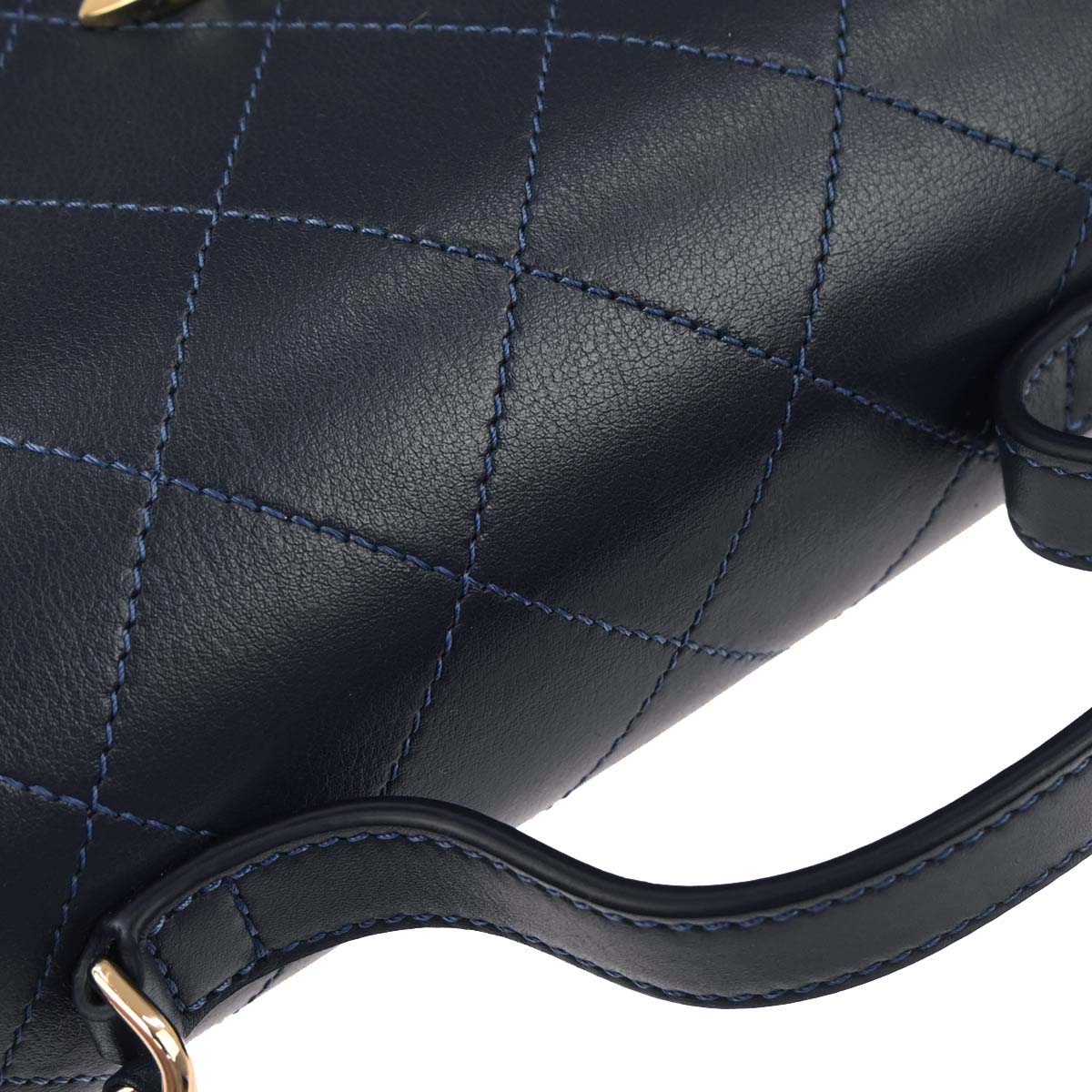 Chanel 2019 Navy Calfskin Top Handle 2way Shoulder Handbag