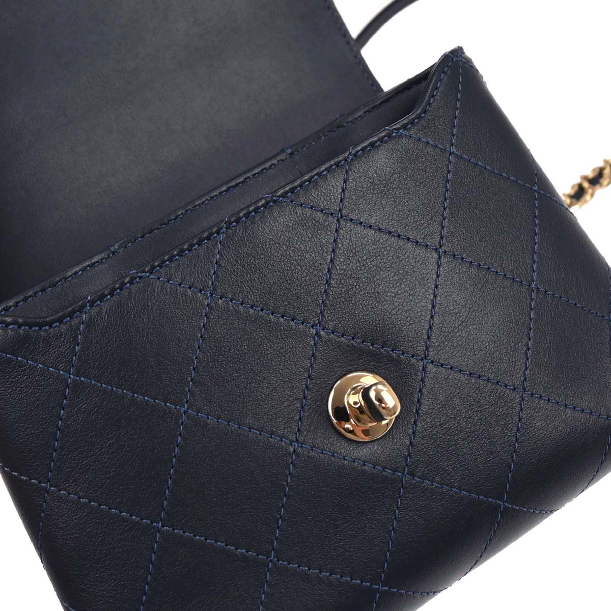 Chanel 2019 Navy Calfskin Top Handle 2way Shoulder Handbag