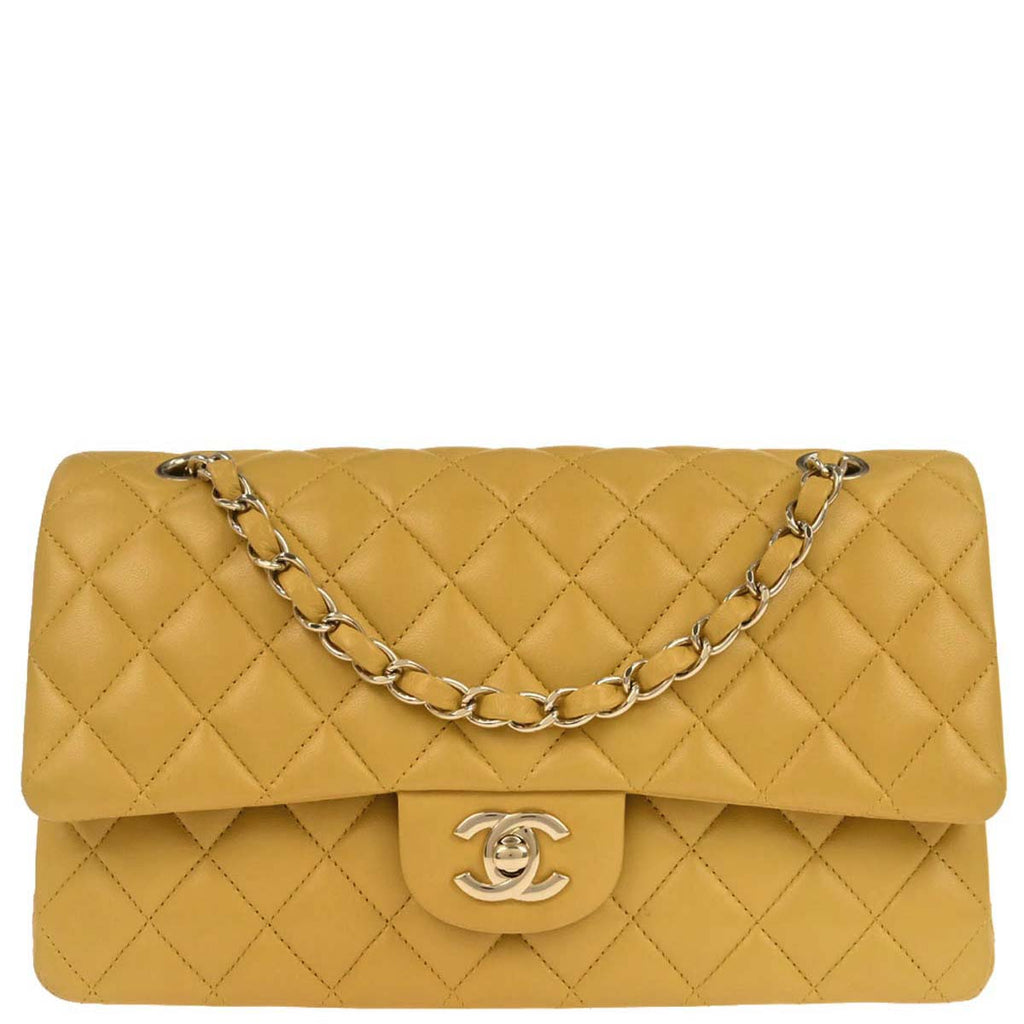 Chanel 2015-2016 Yellow Lambskin Medium Classic Double Flap Shoulder Bag