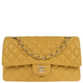 Chanel 2015-2016 Yellow Lambskin Medium Classic Double Flap Shoulder Bag
