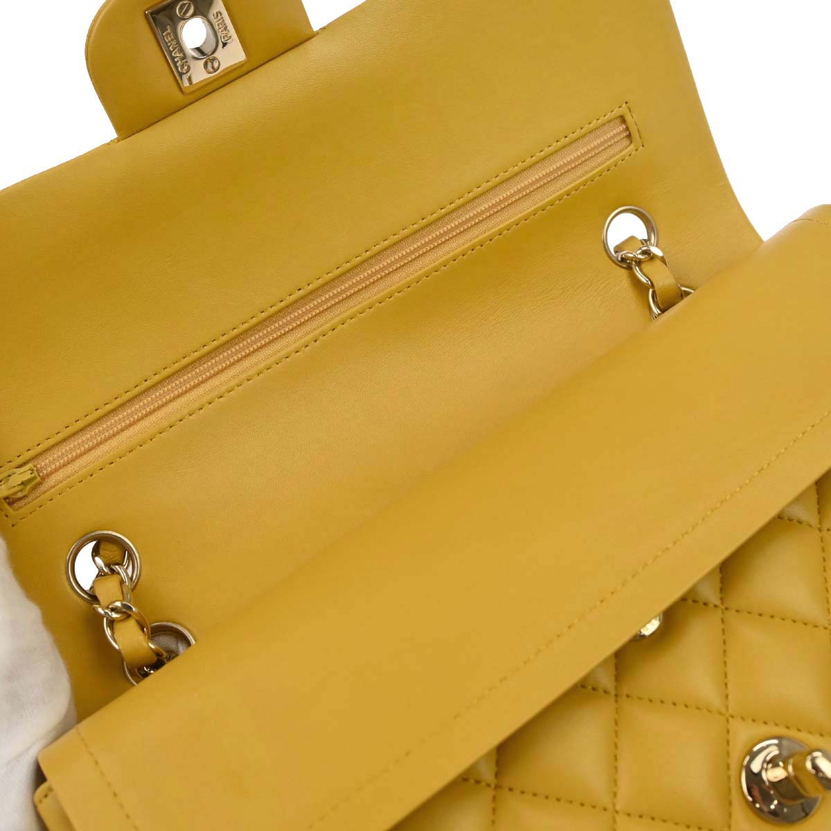 Chanel 2015-2016 Yellow Lambskin Medium Classic Double Flap Shoulder Bag