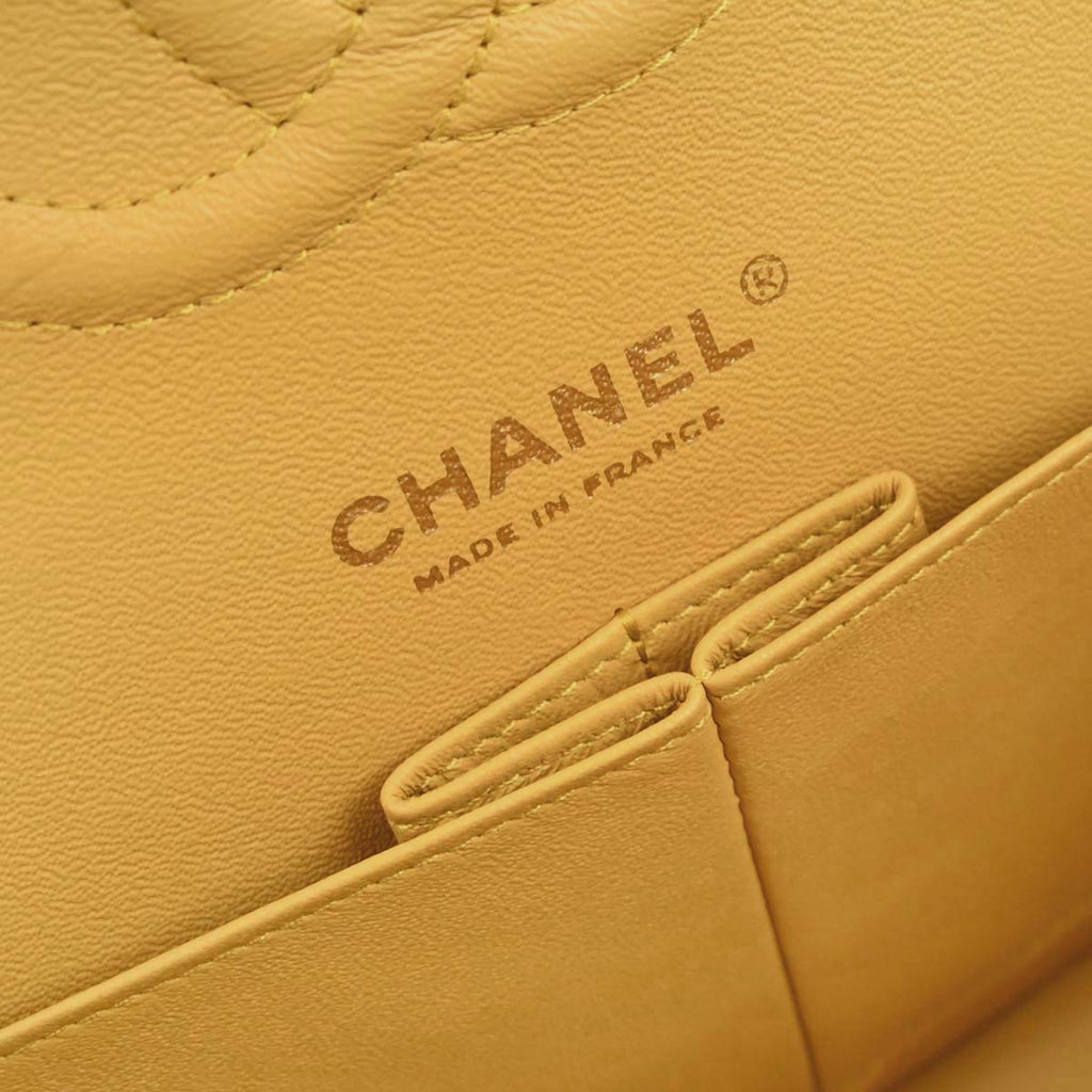Chanel 2015-2016 Yellow Lambskin Medium Classic Double Flap Shoulder Bag