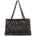 Chanel 2012 Metallic Gray Calfskin Chain Me Tote Handbag