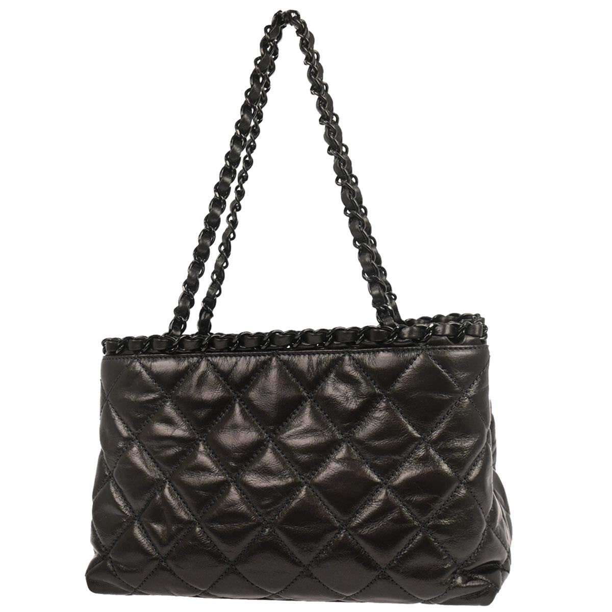 Chanel 2012 Metallic Gray Calfskin Chain Me Tote Handbag