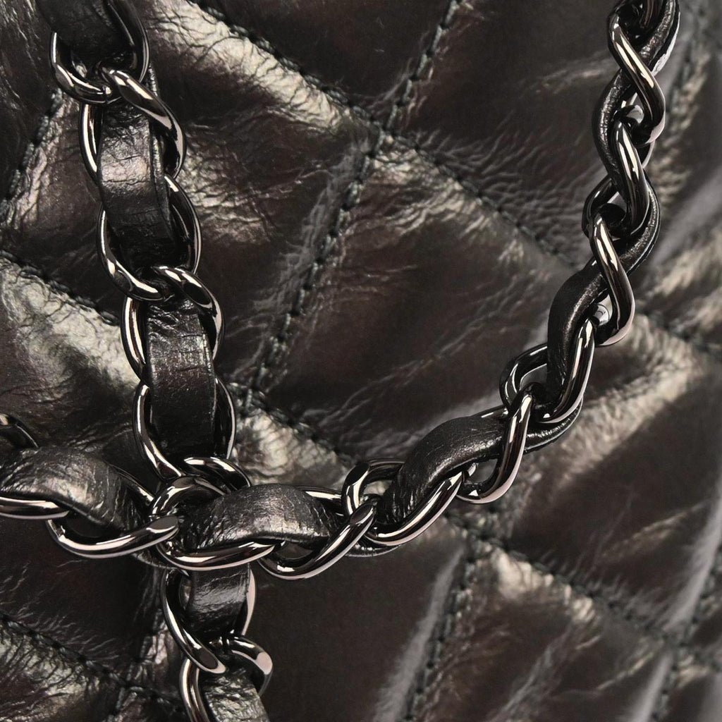 Chanel 2012 Metallic Gray Calfskin Chain Me Tote Handbag