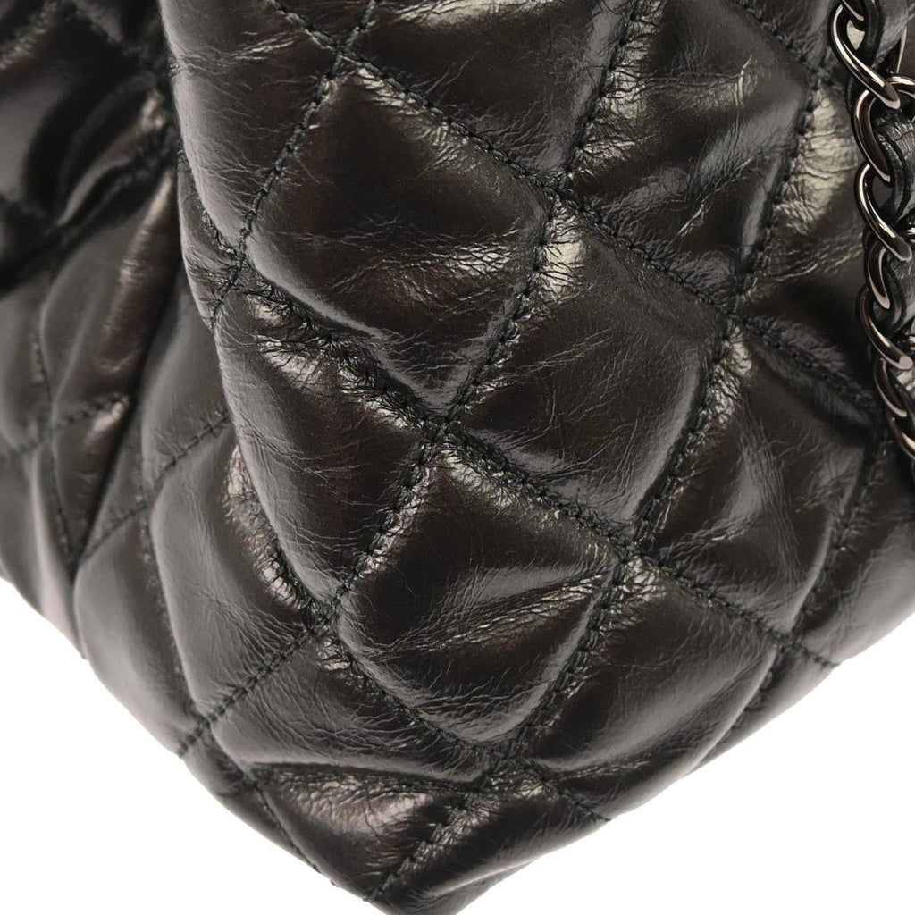 Chanel 2012 Metallic Gray Calfskin Chain Me Tote Handbag