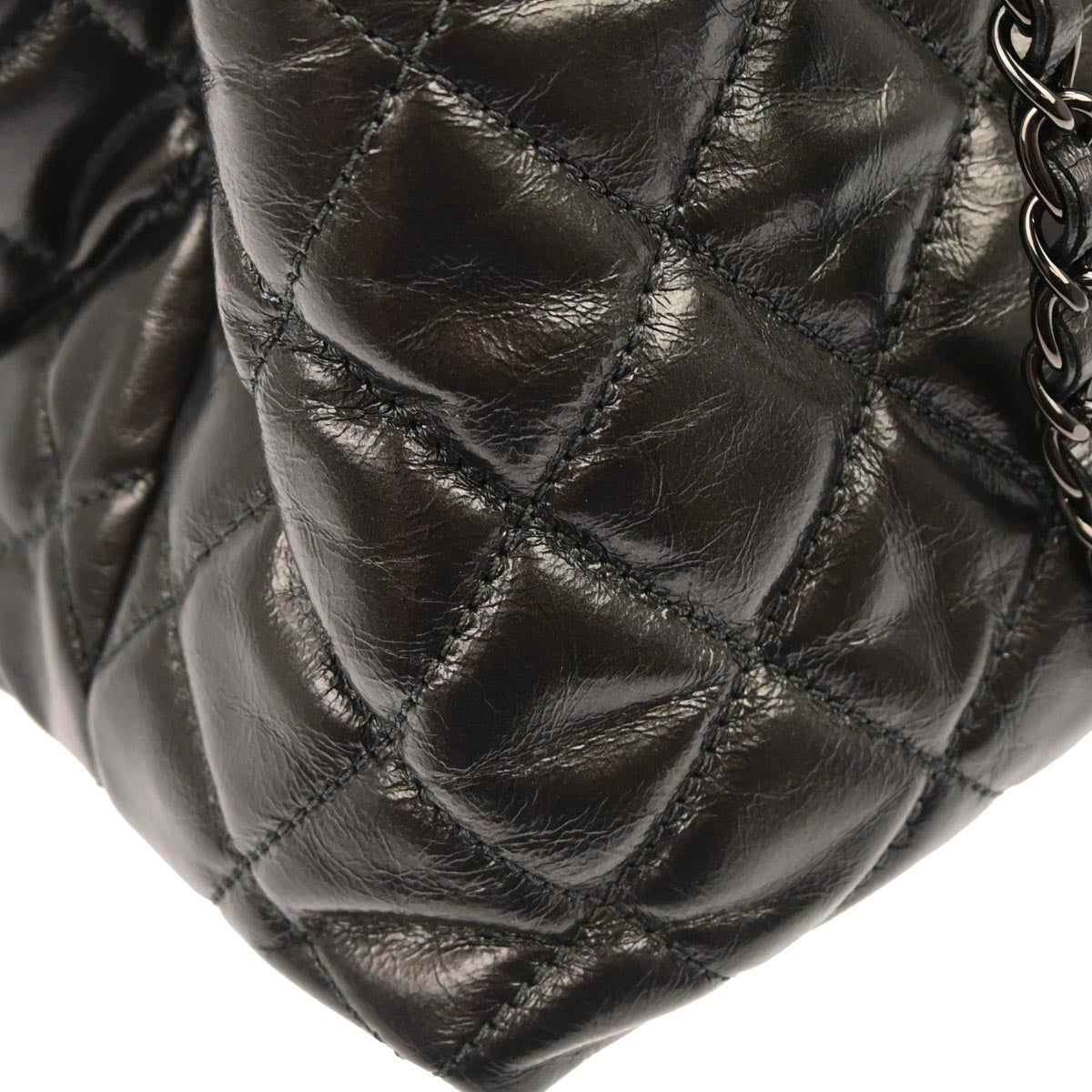 Chanel 2012 Metallic Gray Calfskin Chain Me Tote Handbag