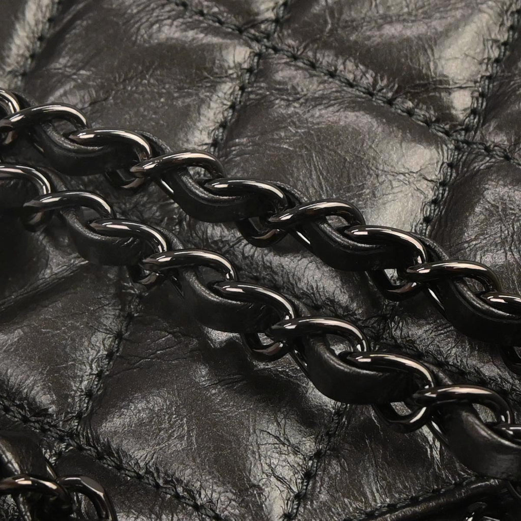 Chanel 2012 Metallic Gray Calfskin Chain Me Tote Handbag