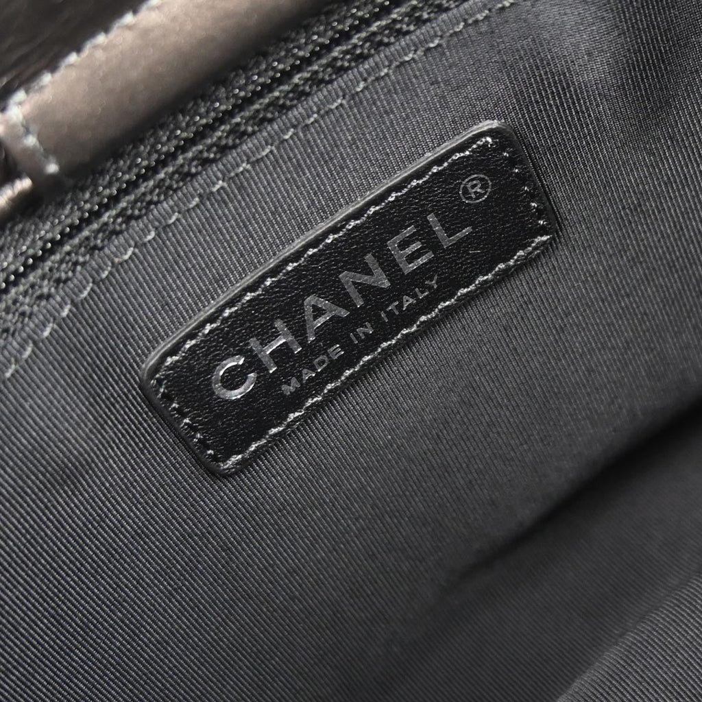 Chanel 2012 Metallic Gray Calfskin Chain Me Tote Handbag