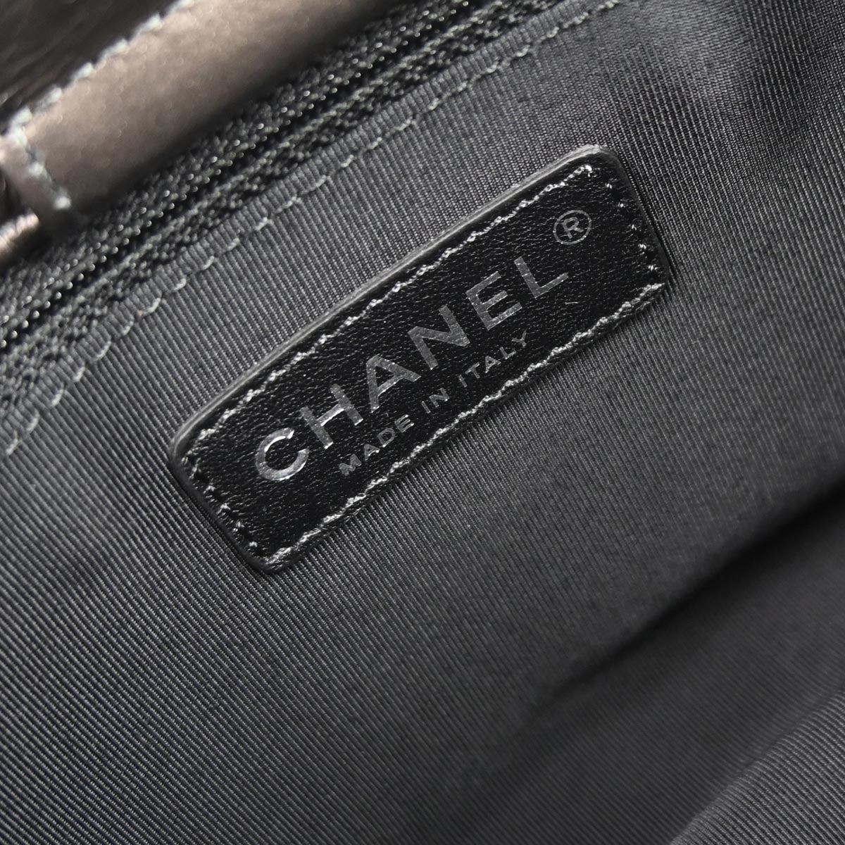 Chanel 2012 Metallic Gray Calfskin Chain Me Tote Handbag